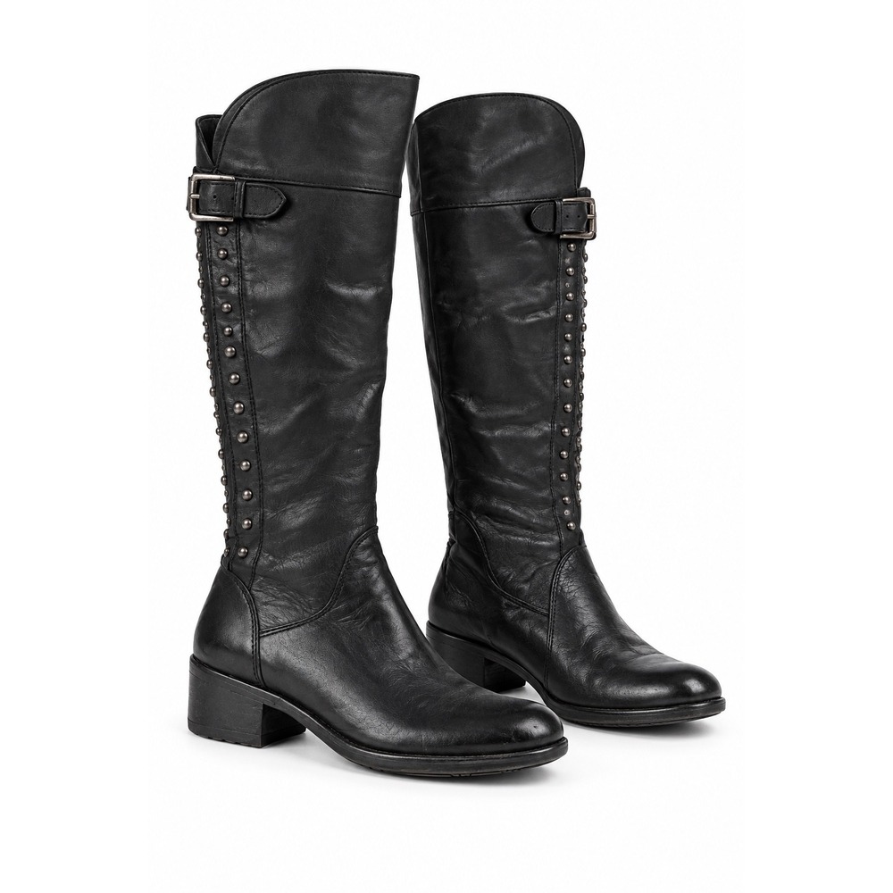 BX by Bronx Vintage Black Leather Studded Over The Knee Boots Women's Size 6.5